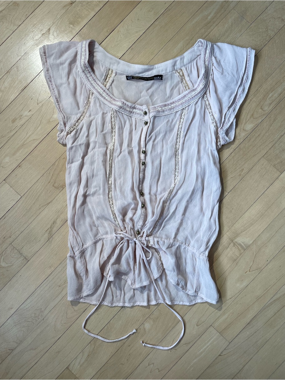 ZARA TRFcollection dusty pink gauze fabric shortsleeved blouse